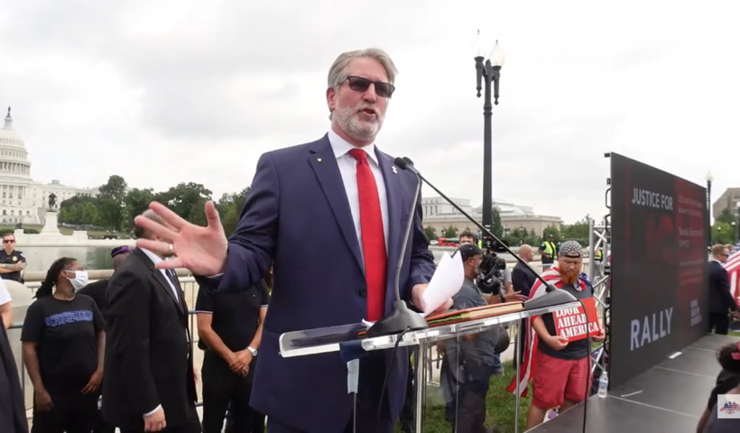 Arizona congressional candidate Jeff Zink speaks at the Sept. 18 rally. via YouTube
