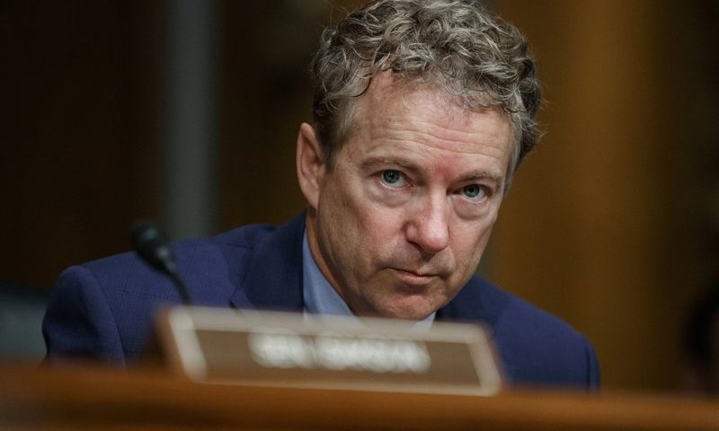 FILE - In this March 5, 2019 file photo, Sen. Rand Paul, R-Ky., pauses during a Senate Committee on Health, Education, Labor, and Pensions hearing on Capitol Hill in Washington. Paul says he underwent lung surgery in a procedure he says stems from injuries suffered when a neighbor tackled him outside his home in 2017. (AP Photo/Carolyn Kaster, FIle)