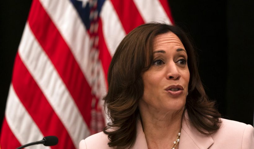 Vice President Kamala Harris speaks at a roundtable discussion with business executives during the Summit of the Americas in Los Angeles, Tuesday, June 7, 2022. (AP Photo/Jae C. Hong)