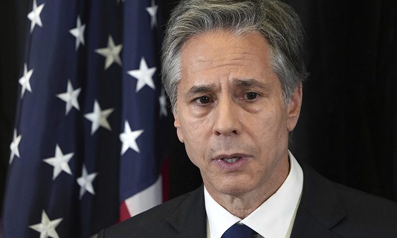 US Secretary of State Anthony Blinken addresses the media during a press conference in Berlin, Germany, Friday, June 24, 2022. (AP Photo/Michael Sohn)