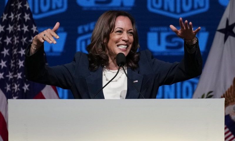 Vice President Kamala Harris speaks at a United Steelworkers convention Wednesday, Aug. 10, 2022, in Las Vegas. (AP Photo/John Locher)