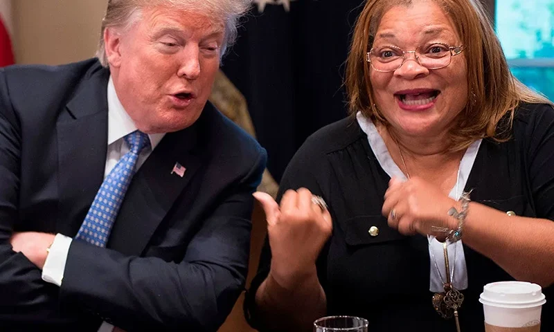 President Donald Trump with Alveda King, niece of Martin Luther King Jr., during a meeting with inner city pastors at the White House in 2018. (Photo: Jim Watson/AFP/Getty Images)
