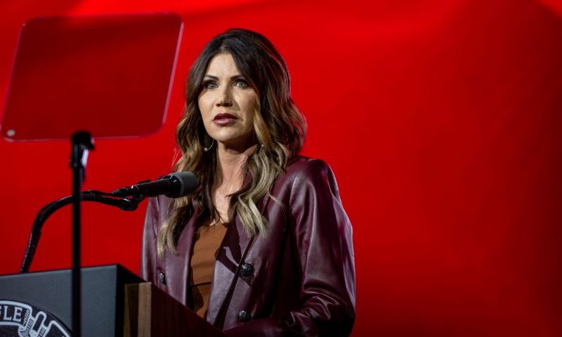 HOUSTON, TEXAS - MAY 27: South Dakota Gov. Kristi Noem speaks during the National Rifle Association (NRA) annual convention at the George R. Brown Convention Center on May 27, 2022 in Houston, Texas. The annual National Rifle Association comes days after the mass shooting in Uvalde, Texas which left 19 students and 2 adults dead, with the gunman fatally shot by law enforcement officers. (Photo by Brandon Bell/Getty Images)
