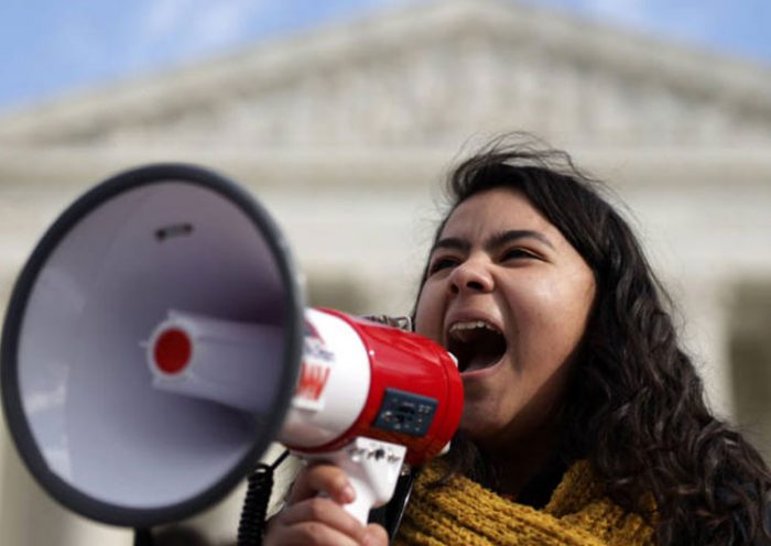 WASHINGTON, DC - NOVEMBER 08: DACA student Anahi Figueroa Flores, who attends Georgetown University, speaks during a rally defending Deferred Action for Childhood Arrivals (DACA) in front of the U.S. Supreme Court after they walked out from area high schools and universities November 8, 2019 in Washington, DC. The Supreme Court will hear oral arguments on President Donald Trump’s decision of ending the DACA program on November 12, 2019. (Photo by Alex Wong/Getty Images)