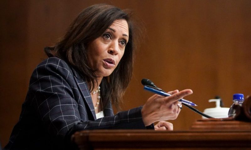 WASHINGTON, DC - JUNE 25: U.S. Sen. Kamala Harris (D-CA) speaks at a hearing of the Homeland Security Committee attended by acting U.S. Customs and Border Protection (CBP) Commissioner Mark Morgan at the Capitol Building on June 25, 2020 in Washington, DC. Morgan and President Donald Trump in Yuma, Arizona recently marked the 200th mile of the wall on the U.S.-Mexico border, an effort to control immigration touted in the president's 2016 presidential campaign. (Photo by Alexander Drago-Pool/Getty Images)