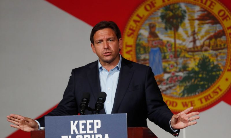 ORLANDO, FL - NOVEMBER 07: Republican Florida Gov. Ron DeSantis speaks at a campaign rally at the Cheyenne Saloon on November 7, 2022 in Orlando, Florida. DeSantis faces former Democratic Gov. Charlie Crist in tomorrow's general election. (Photo by Octavio Jones/Getty Images)