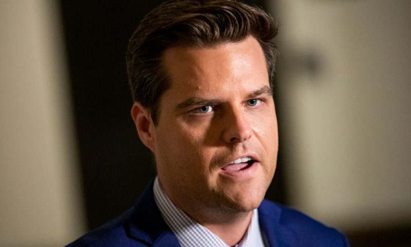 WASHINGTON, DC - OCTOBER 30: U.S. Rep. Matt Gaetz (R-FL) speaks to the media outside of the Sensitive Compartmented Information Facility (SCIF) during the continued House impeachment inquiry against President Donald Trump at the U.S. Capitol on October 30, 2019 in Washington, DC. State Department special adviser for Ukraine Catherine Croft and State Department official Christopher Anderson are expected to appear for closed-door depositions as part of the impeachment inquiry and the latest in a line of career diplomats who have complied with a House subpoena. (Photo by Samuel Corum/Getty Images)