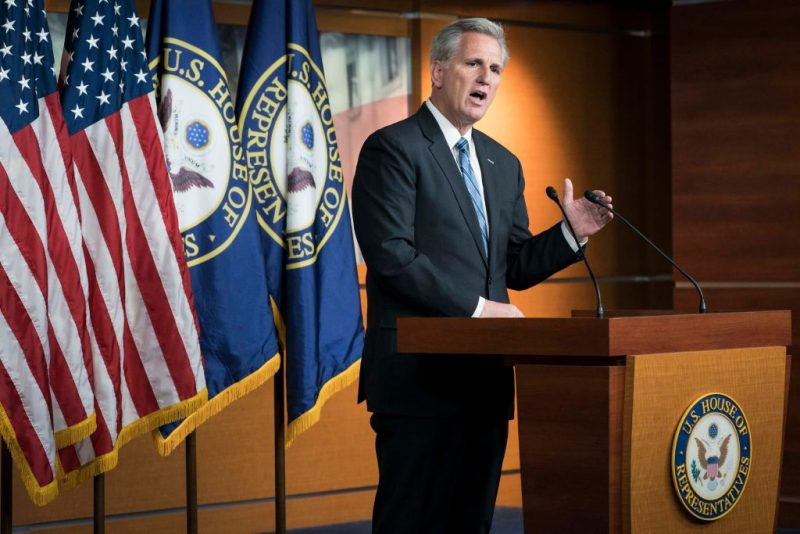 House Minority Leader Kevin McCarthy (R-CA) speaks during his weekly news conference February 13, 2020 on Capitol Hill in Washington, DC. The Minority Leader discussed various topics including impeachment and the 2020 presidential election. (Photo by Sarah Silbiger/Getty Images)