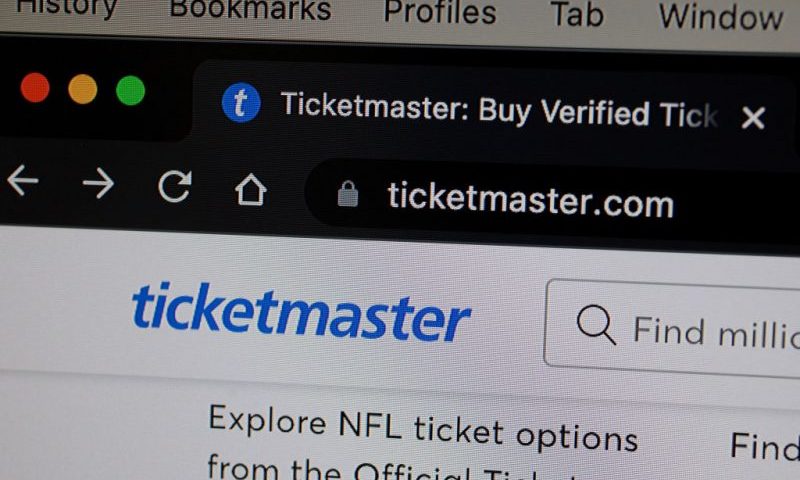 In this photo illustration, A ticketmaster website is shown on a computer screen on November 18, 2022 in Miami, Florida. The Justice Department is reportedly investigating the parent company of Ticketmaster for possible antitrust violations, this follows the news that Taylor Swift concert ticket sales overwhelmed the Ticketmaster system.(Photo illustration by Joe Raedle/Getty Images)