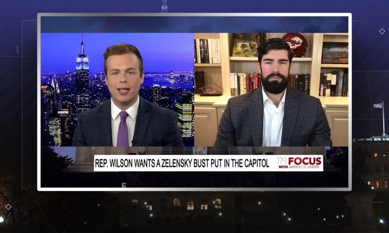 Video still from Jake Bequette's interview with In Focus on One America News Network