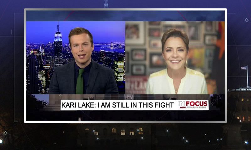 Video still from Kari Lake's interview with In Focus on One America News Network