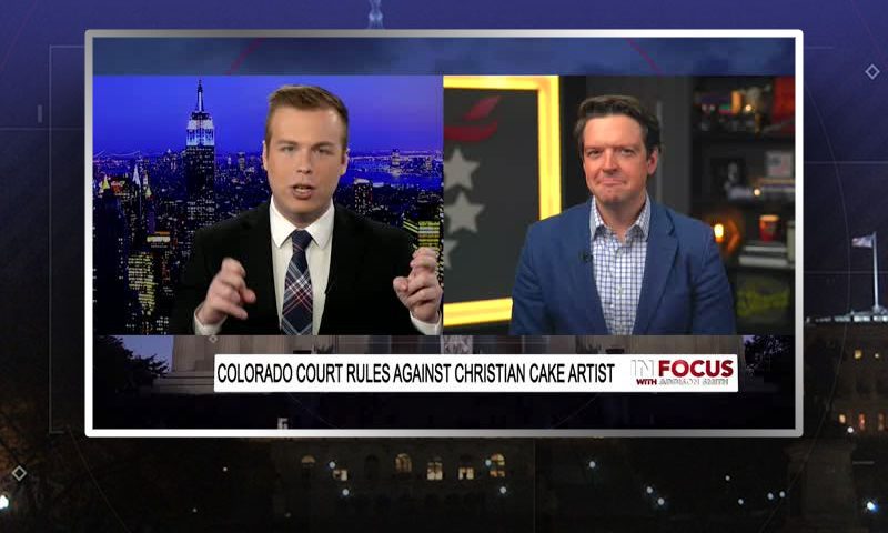 Video still from Ryan Helfenbein's interview with In Focus on One America News Network