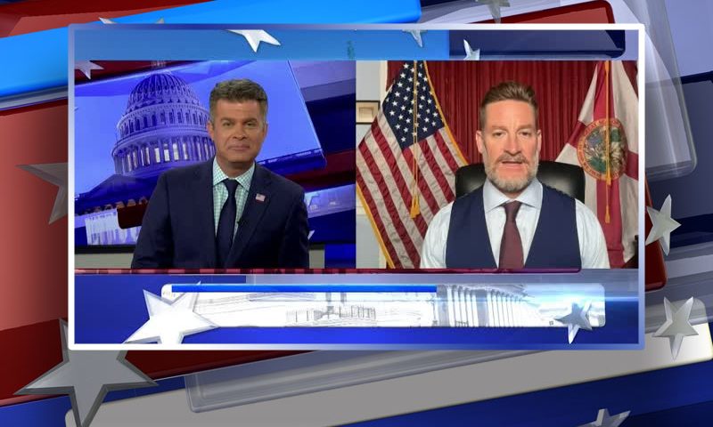 Video still from Greg Steube's interview from Real America on One America News Network