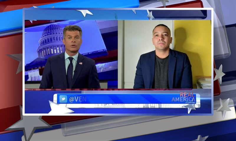 Video still from Jorge Ventura's interview with Real America on One America News Network