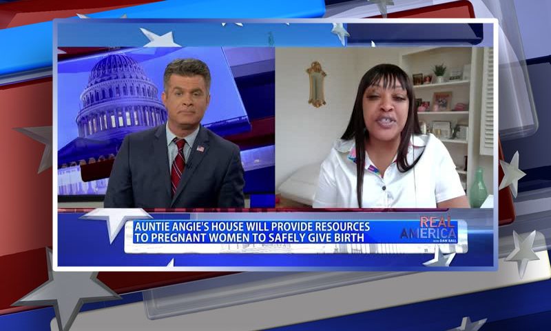 Video still from Angela Stanton-King's interview with Real America on One America News Network