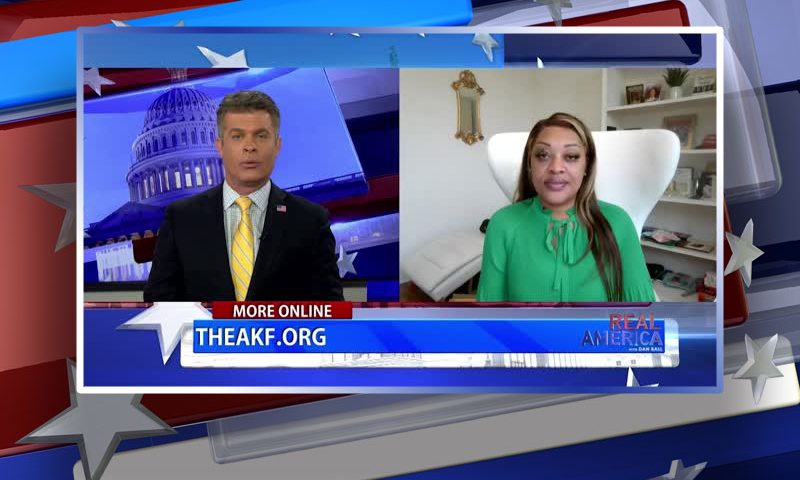 Video still from Angela Stanton-King's interview with Real America on One America News Network