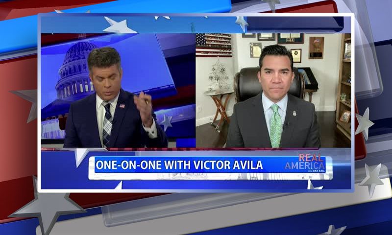 Video still from Victor Avila's interview with Real America on One America News Network