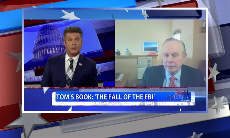 Video still from Tom Baker's interview with Real America on One America News Network