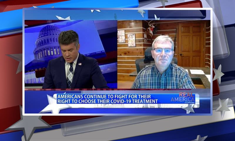 Video still from Scott Schara's interview with Real America on One America News Network