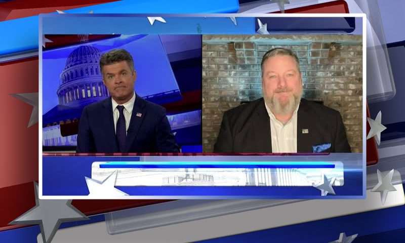 Video still from Rob O'Donnell's interview with Real America on One America News Network