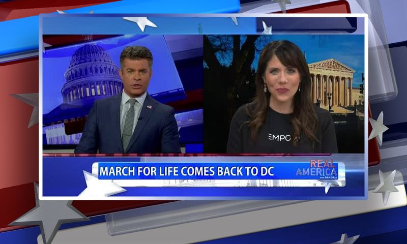 Video still from Melissa Ohden's interview with Real America on One America News Network