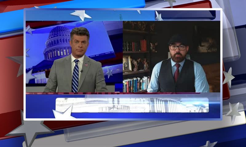 Video still from Joseph McBride's interview with Real America on One America News Network