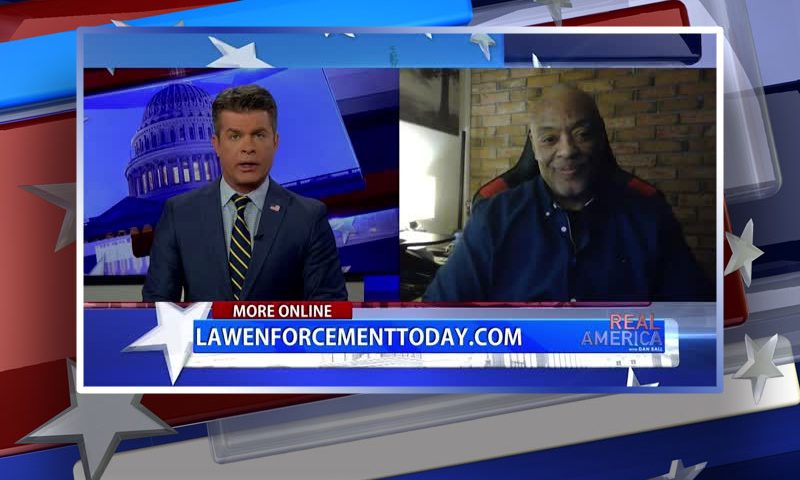 Video still from Bernie Hallums' interview with Real America on One America News Network