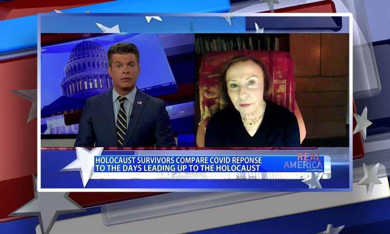 Video still from Vera Sharav's interview with Real America on One America News Network