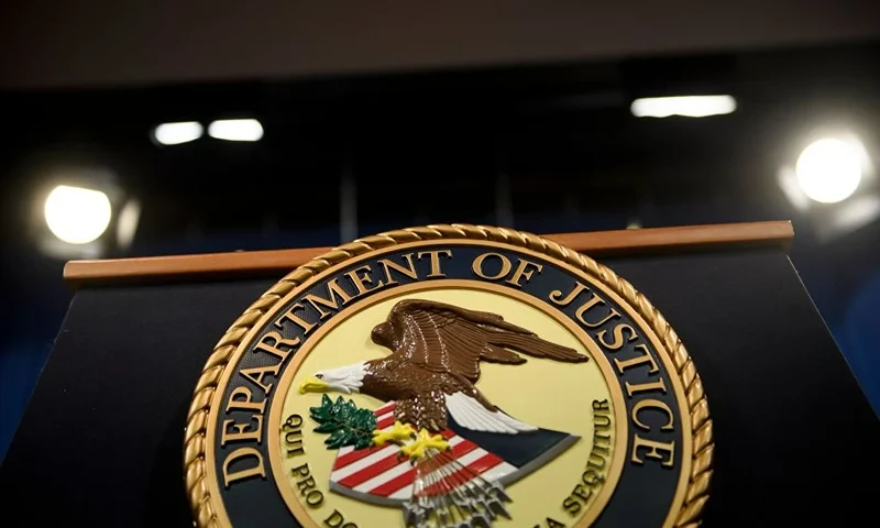 A view of the lecture before US Attorney General William Barr holds a press conference about the release of the Mueller Report at the Department of Justice April 18, 2019, in Washington, DC.(Photo by BRENDAN SMIALOWSKI/AFP via Getty Images)
