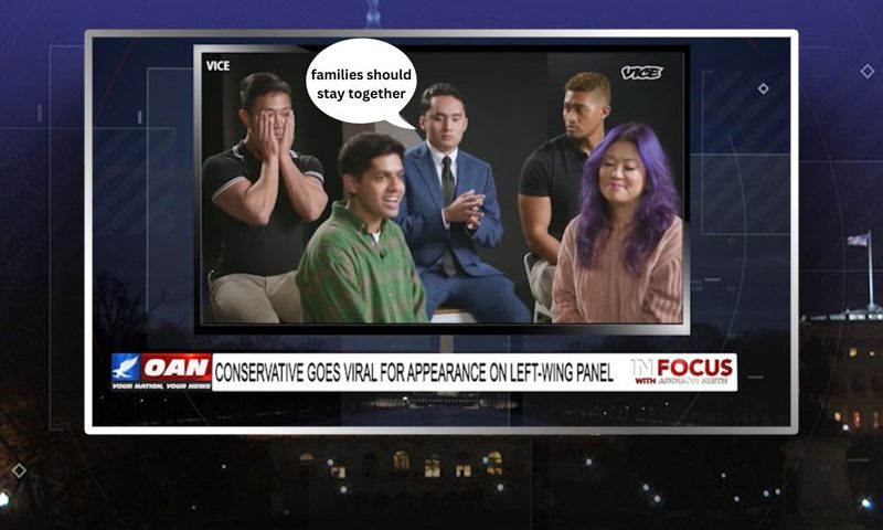 Video still from Vince Dao's interview with In Focus on One America News Network