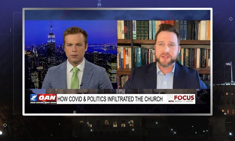 Video still from William Wolfe's interview with In Focus on One America News Network