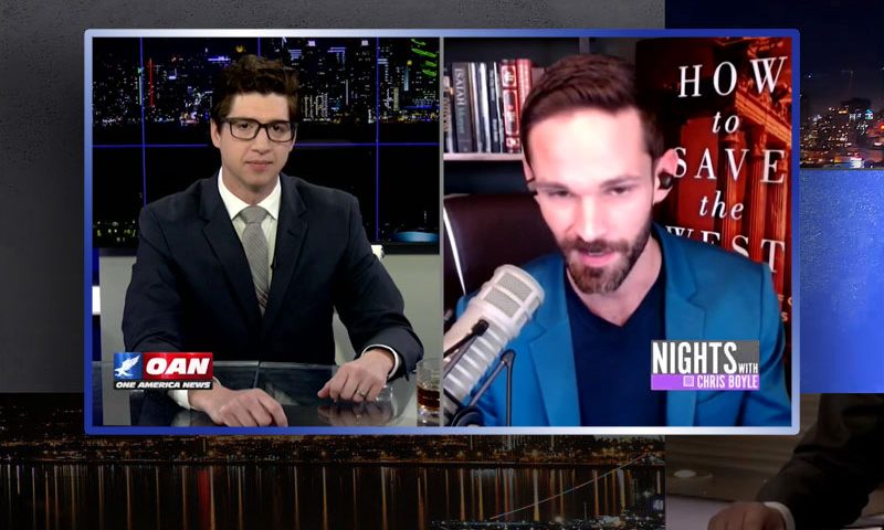 Video still from Spencer Klavan's interview with Nights on One America News Network