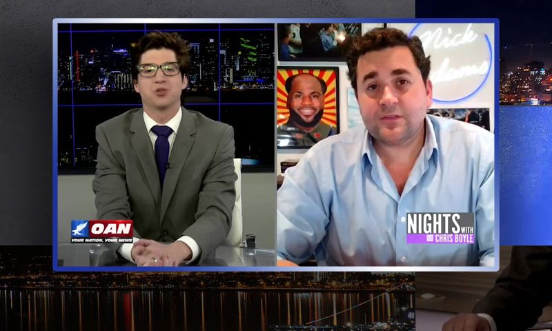 Video still from Nick Adams's interview with Nights on One America News Network