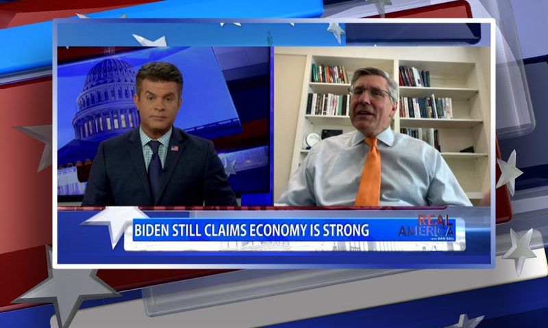 Video still from Steve Moore's interview with Real America on One America News Network