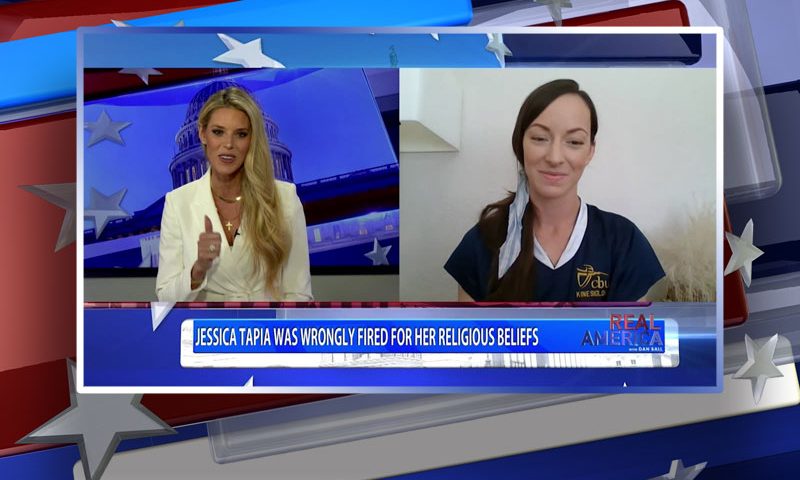 Video still from Jessica Tapia's interview with Real America on One America News Network