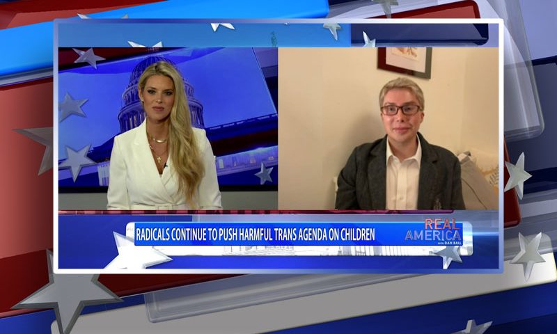 Video still from Oli London's interview with Real America on One America News Network