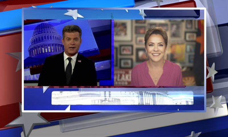 Video still from Kari Lake's interview with Real America on One America News Network
