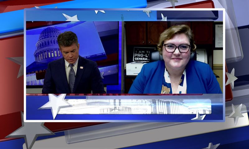 Video still from Olivia Summers' interview with Real America on One America News Network