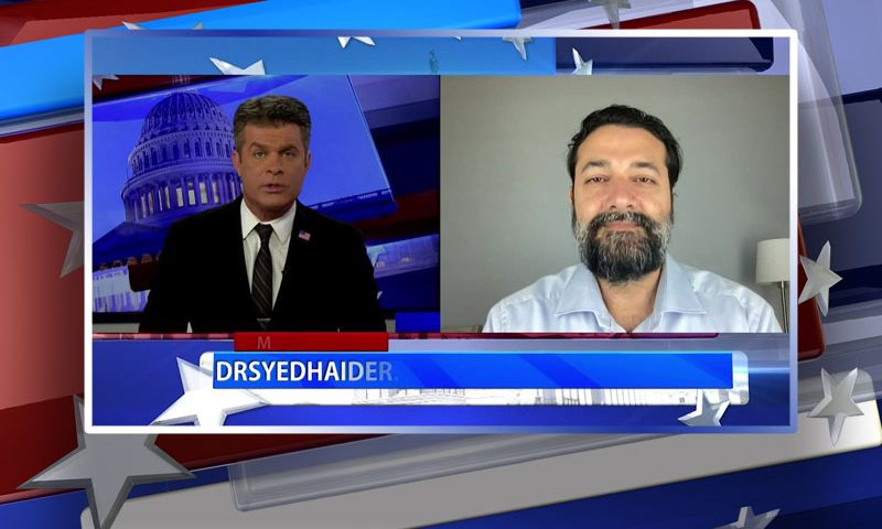 Video still from Dr. Syed Haider's interview with Real America on One America News Network