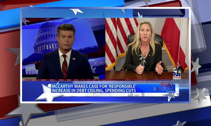Video still from Rep. Marjorie Taylor Greene's interview with Real America on One America News Network