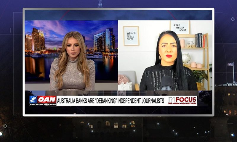 Video still from Maria Zeee's interview with In Focus on One America News Network