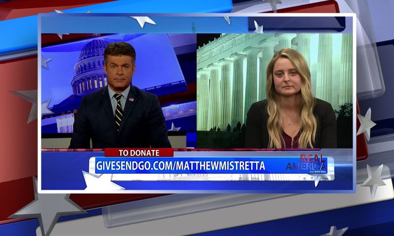 Video still from Brooke Livingston's interview with Real America on One America News Network
