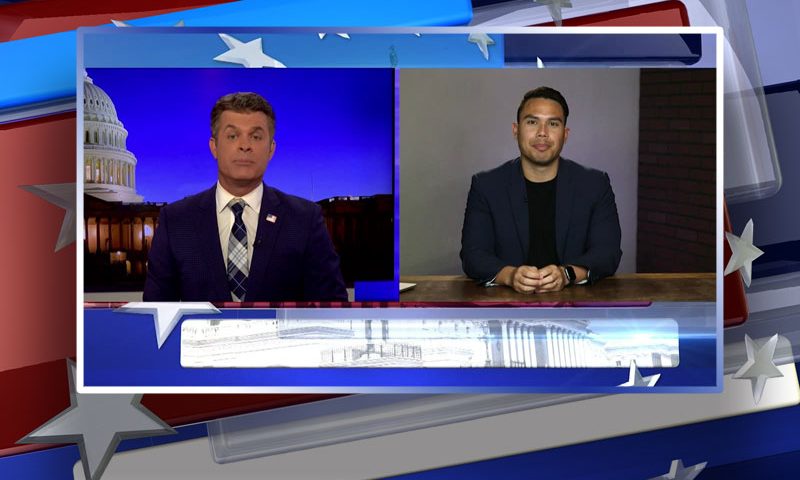Video still from Jobob's interview with Real America on One America News Network