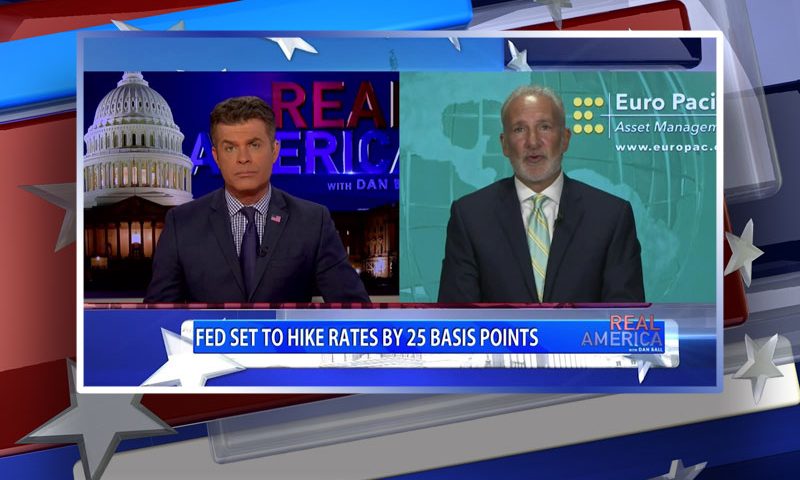 Video still from Peter Schiff's interview with Real America on One America News Network