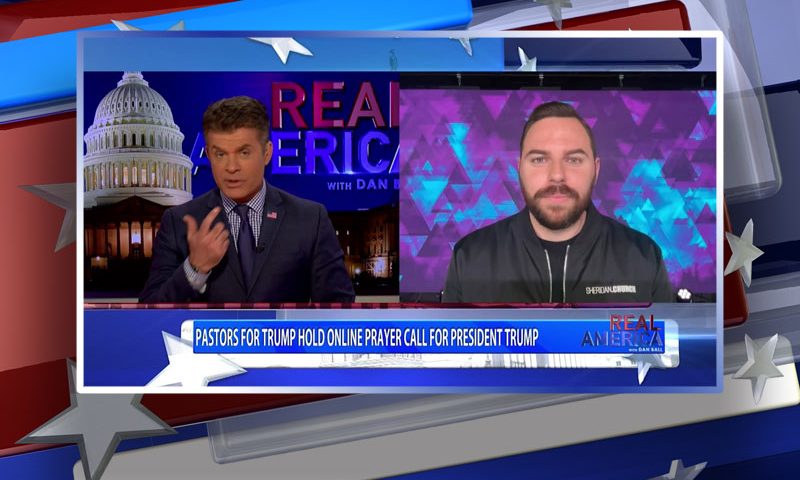 Video still from Jackson Lahmeyer's interview with Real America on One America News Network