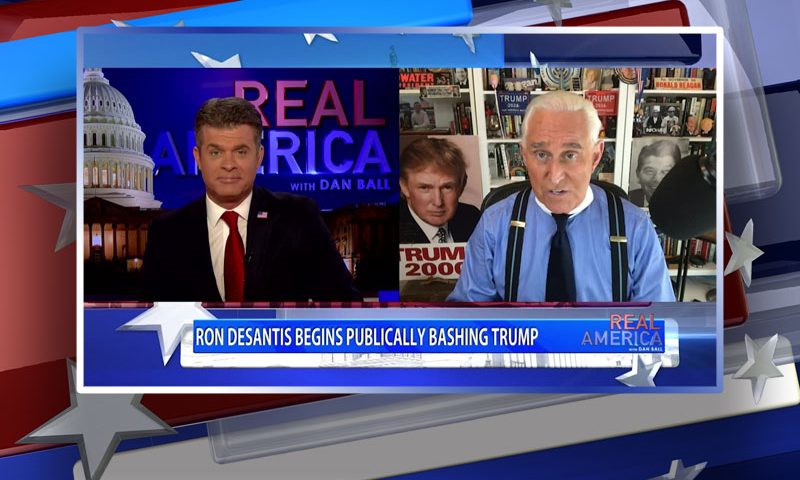 Video still from Roger Stone's interview with Real America on One America News Network