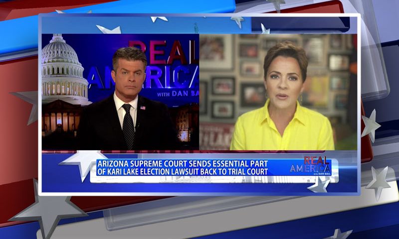Video still from Kari Lake's interview with Real America on One America News Network