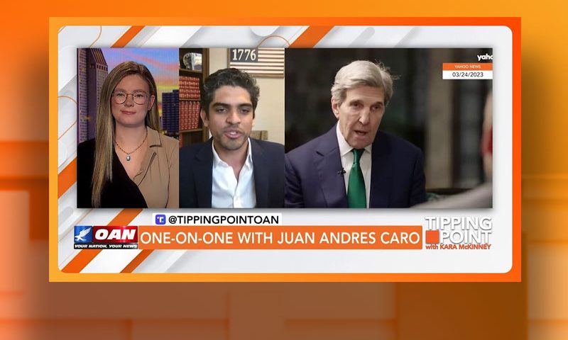 Video still from Juan Andres Caro's interview with Tipping Point on One America News Network