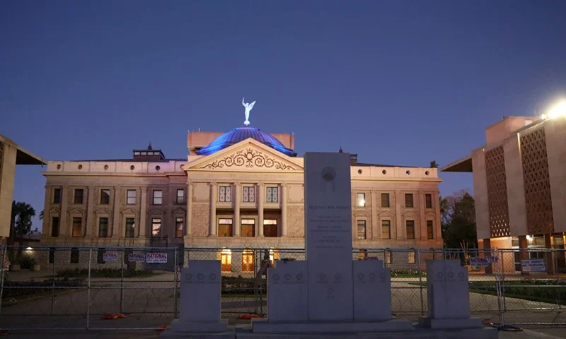 PHOENIX, AZ - JANUARY 17: View of the Arizona State Capitol building on January 17, 2021 in Phoenix, Arizona. Supporters of President Donald Trump gathered at state capitol buildings throughout the nation today to protest the presidential election results and the upcoming inauguration of President-elect Joe Biden. (Photo by Sandy Huffaker/Getty Images)