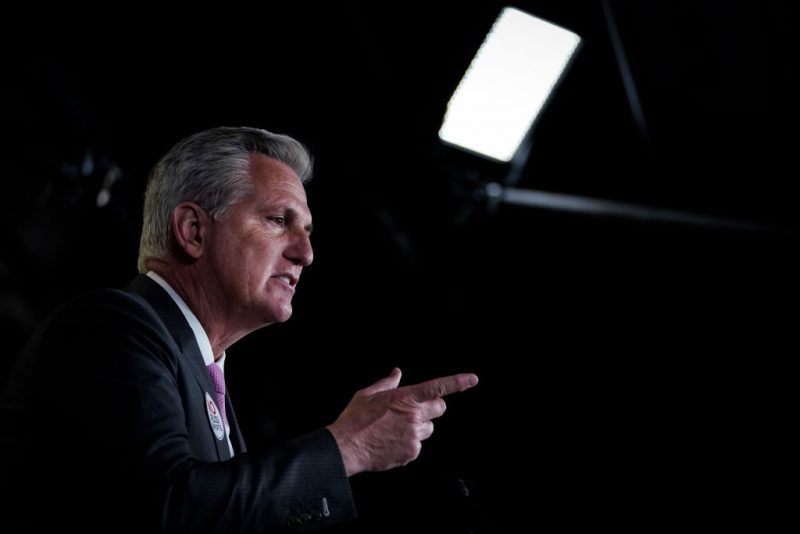 House Minority Leader Kevin McCarthy (R-CA) speaks during his weekly news conference on Capitol Hill on February 26, 2021 in Washington, DC. The House is set to vote Friday evening on President Joe Biden's $1.9 trillion COVID-19 relief package. (Photo by Drew Angerer/Getty Images)
